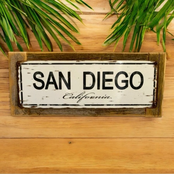 Rustic San Diego California Wall Sign | Wood & Metal Decor | 13” x 5” - Picture 1 of 6